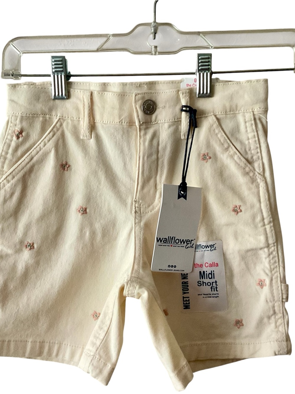 Wallflower Cream Shorts with Pink Floral Embroidery